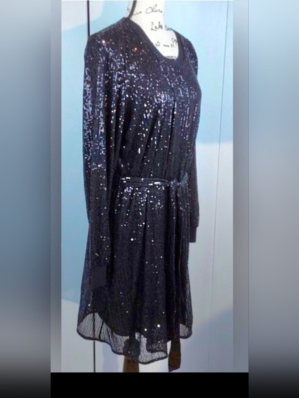 Simply Vera| Black Fully Sequined Longsleeve Evening Dress Sparkle Party Sz.XL